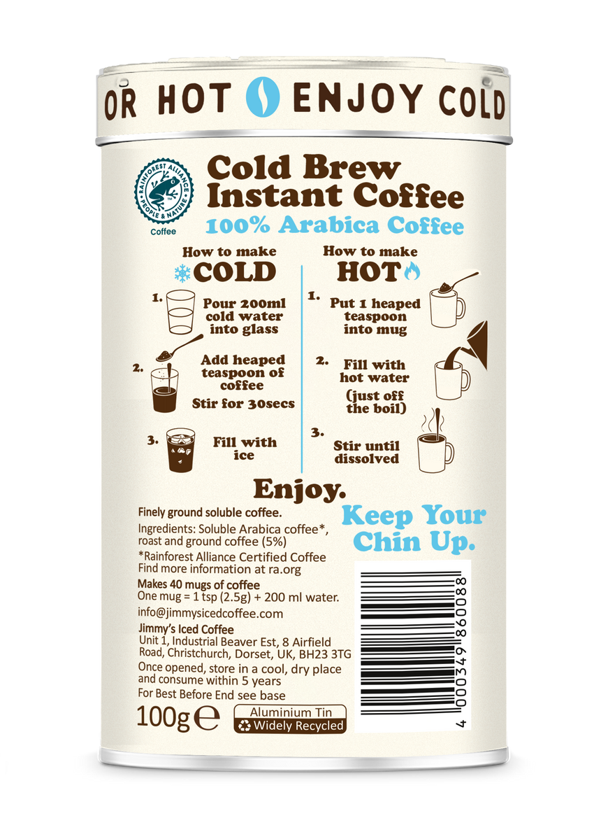 Jimmy's Instant Cold Brew Coffee. Enjoy hot or cold with Ice.