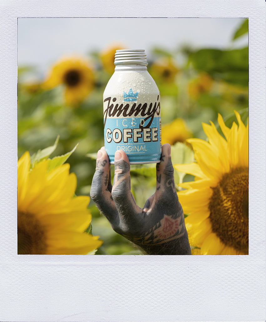 Jimmy's Iced Coffee Postcard Original BottleCan Sunflower Artwork
